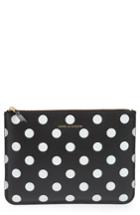 Men's Comme Des Garcons Polka Dot Top Zip Leather Pouch Wallet - Black