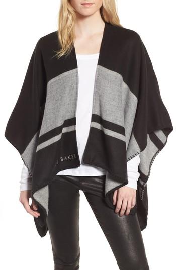 Women's Ted Baker London Stairway Stripe Blanket Cape, Size - Black