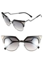Women's Fendi 54mm Metal Tipped Cat Eye Sunglasses - Black/ Dark Ruthenium