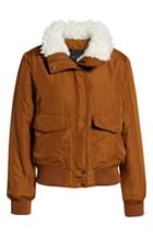 Women's Sanctuary Aviator Faux Fur Collar Flight Jacket, Size - Brown
