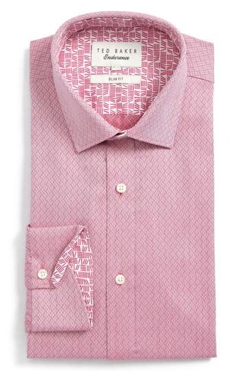 Men's Ted Baker London Endurance Driss Trim Fit Geometric Oxford Dress Shirt .5 - Red
