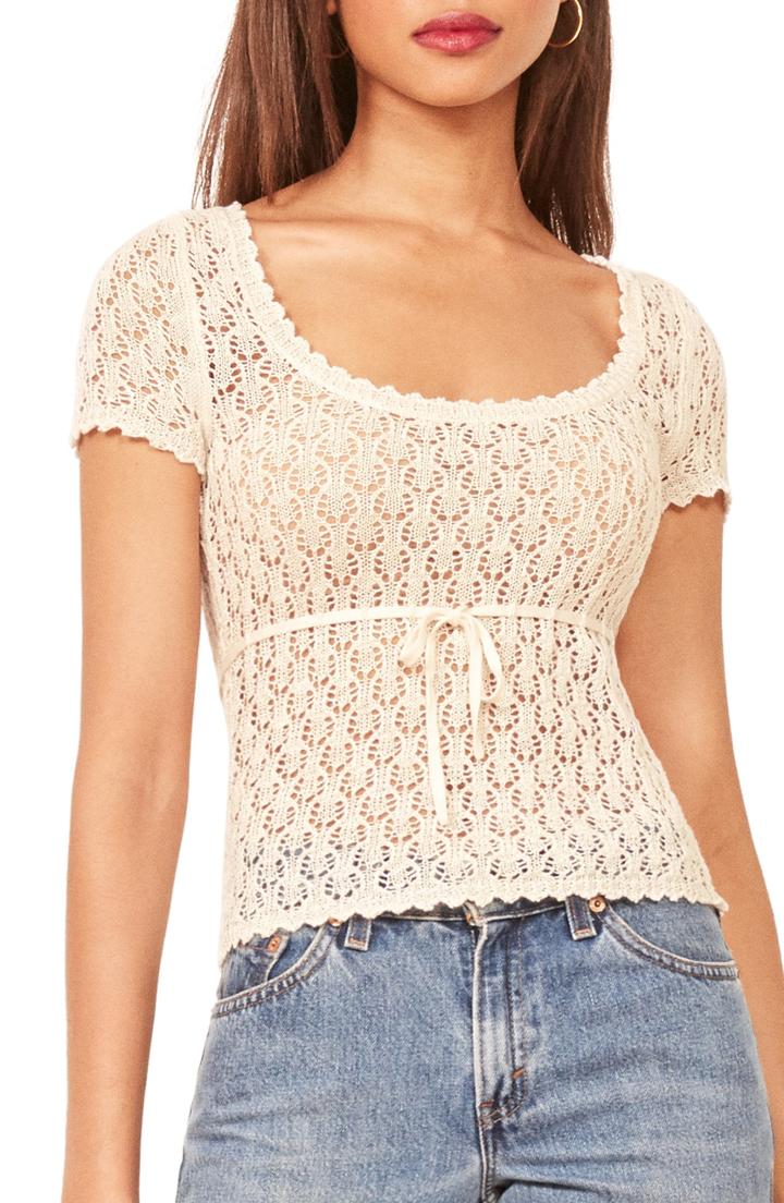 Women's Reformation Polka Crochet Linen Top