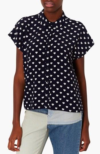 Topshop Heart Print Shirt Navy
