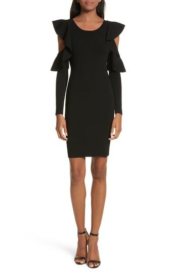 Women's Milly Cold Shoulder Flounce Sheath Dress, Size - Black