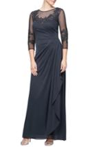Women's Alex Evenings Embroidered Mesh Gown - Grey