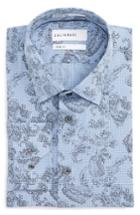 Men's Calibrate Trim Fit Paisley Plaid Dress Shirt .5 32/33 - Blue