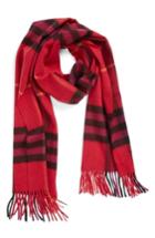 Women's Burberry Heritage Giant Check Fringed Cashmere Muffler, Size - Red