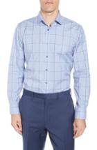 Men's Calibrate Trim Fit Non-iron Windowpane Dress Shirt .5 32/33 - Blue