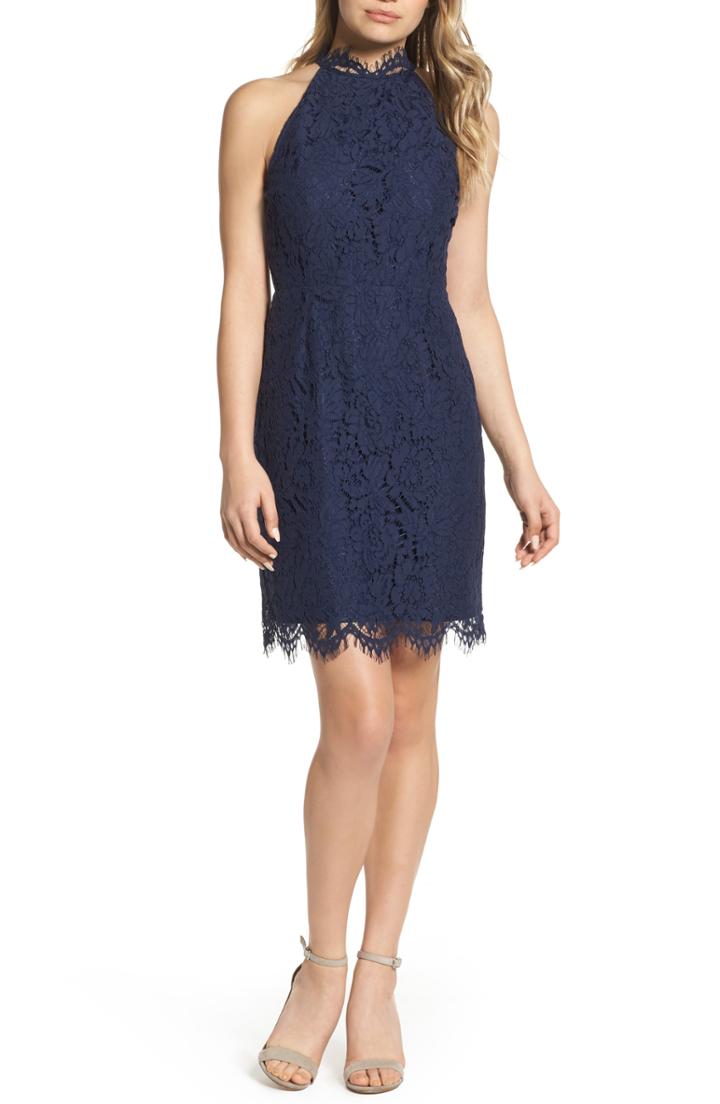 Women's Bb Dakota Cara High Neck Lace Cocktail Dress - Blue