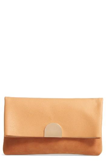 Bp. Faux Leather Foldover Clutch - Brown