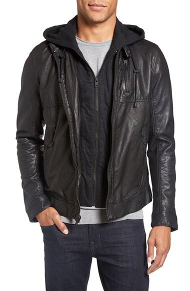 Men's Lamarque Leather Moto Jacket With Removable Hood