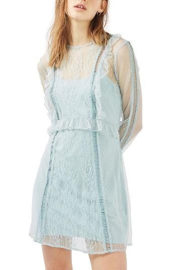 Women's Topshop Dobby Lace Skater Dress Us (fits Like 14) - Blue