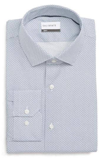Men's Calibrate Trim Fit Geometric Print Dress Shirt - 32/33 - Blue