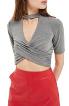Women's Topshop Choker Twist Crop Top Us (fits Like 0) - Grey