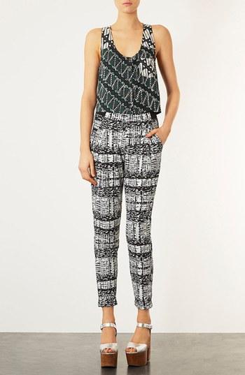 Topshop Tapered Jersey Trousers Womens White/ Black