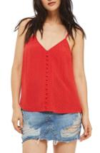 Women's Topshop Button Front Pindot Camisole Us (fits Like 0) - Red