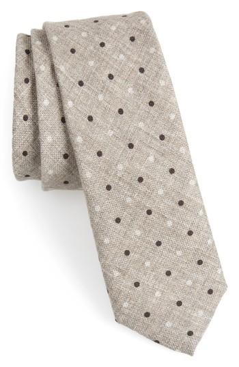 Men's Boss Dot Cotton & Silk Skinny Tie, Size - Beige