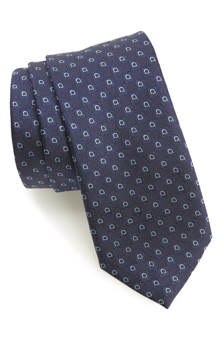 Men's Salvatore Ferragamo Erice Print Silk Tie, Size - Blue