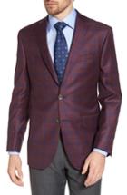 Men's David Donahue Connor Classic Fit Plaid Wool Sport Coat S - Burgundy