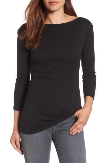 Petite Women's Caslon Three Quarter Sleeve Tee P - Black