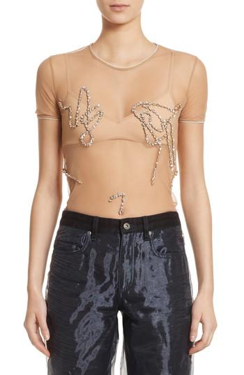 Women's Y/project Rhinestone Mesh Tee - Beige