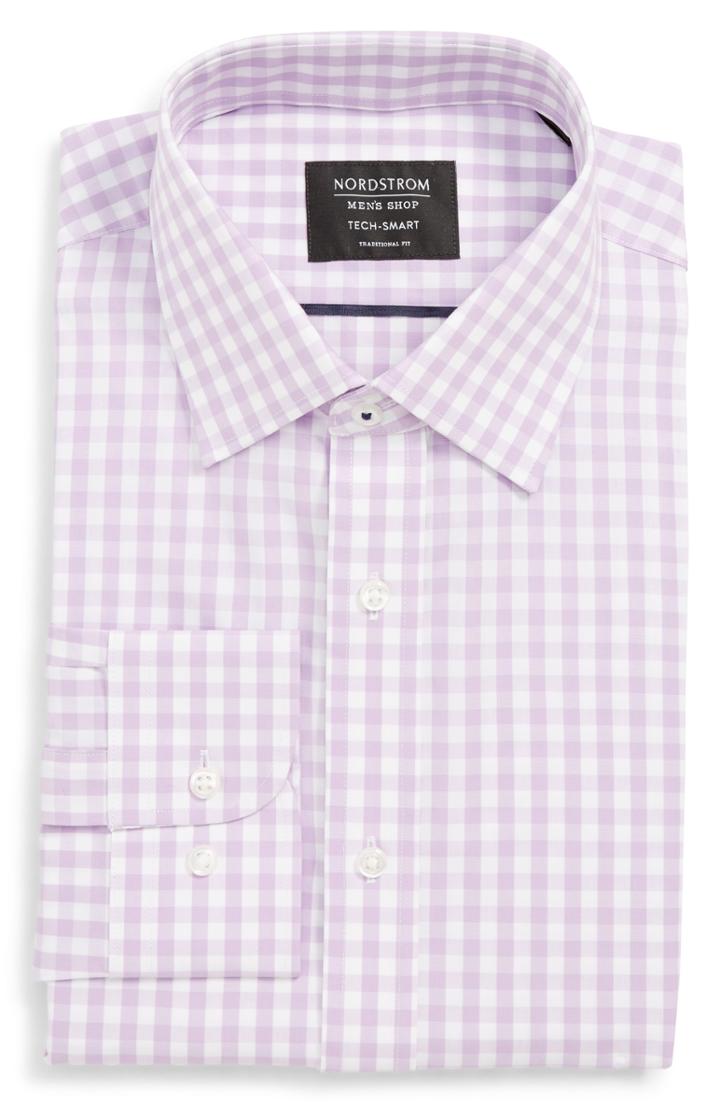 Men's Nordstrom Men's Shop Tech-smart Traditional Fit Stretch Check Dress Shirt .5 - 32/33 - Purple