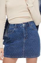 Women's Topshop Crystal Studded Denim Miniskirt Us (fits Like 0) - Blue