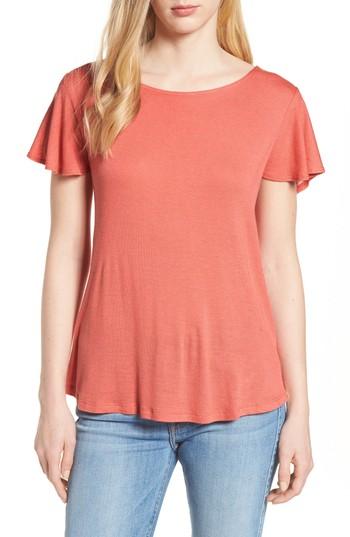 Women's Bobeau Reversible Ruffle Trim Tee, Size - Orange