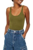 Women's Topshop Textured Scoop Neck Bodysuit Us (fits Like 0-2) - Green