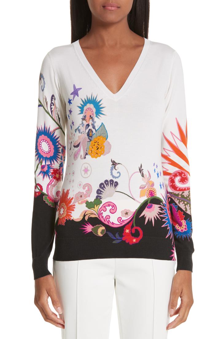 Women's Etro Maiden Paisley Stretch Silk Sweater Us / 40 It - White