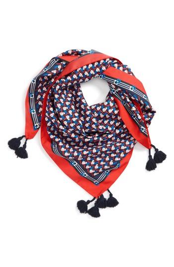 Women's Tory Burch Stallion Silk Square Scarf With Tassels
