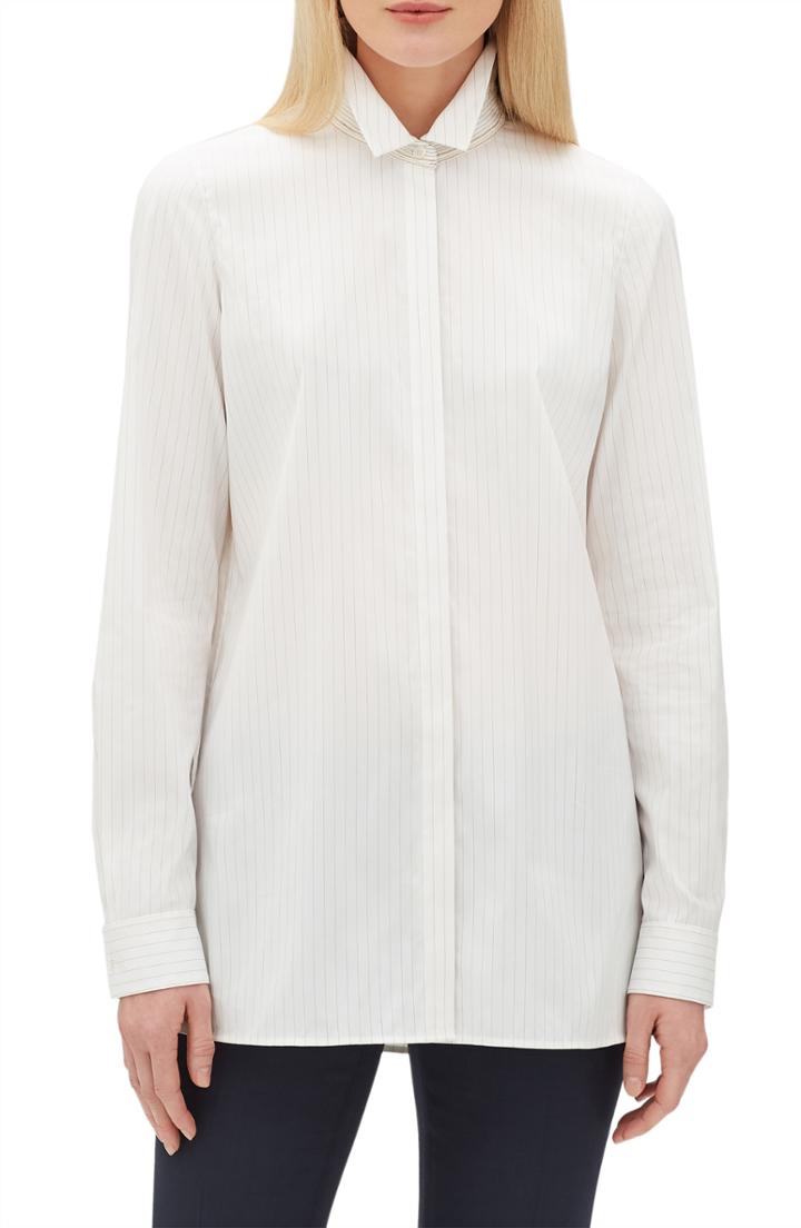 Women's Lafayette 148 New York Bray Stanford Stripe Blouse, Size - Beige