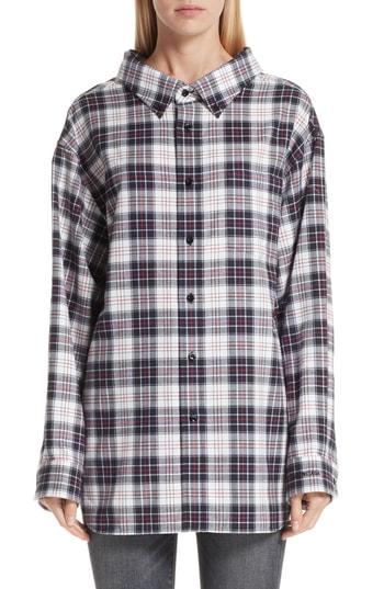 Women's Balenciaga Swing Plaid Flannel Shirt Us / 40 Fr - White