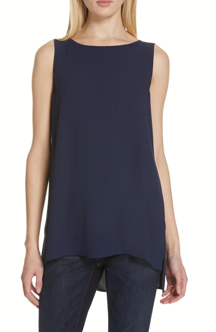 Women's Eileen Fisher Long Silk Shell, Size - Blue
