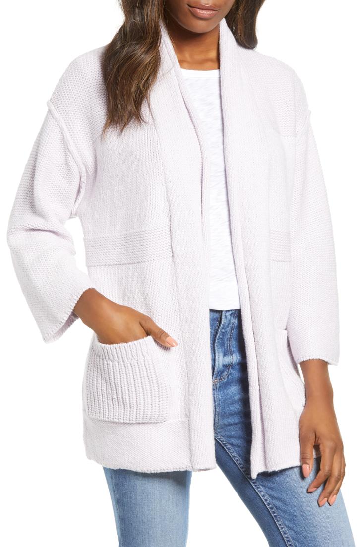 Women's Caslon Open Texture Stripe Cotton Blend Cardigan - Purple