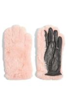 Women's Topshop Faux Fur & Leather Gloves - Pink