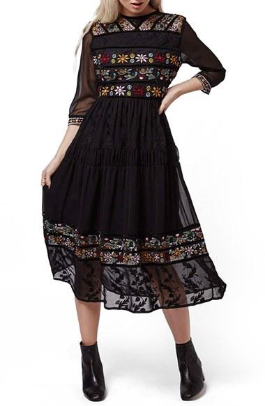Women's Topshop Embroidered Midi Dress