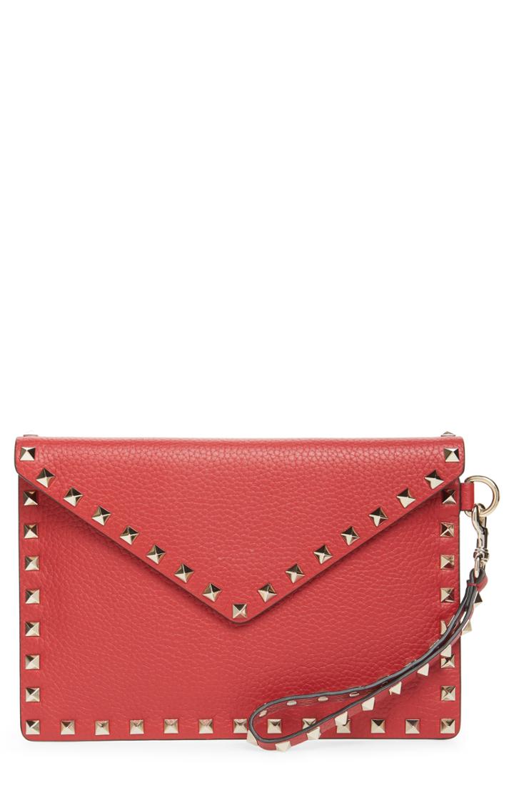 Valentino Garavani Medium Rockstud Leather Envelope Pouch - Pink