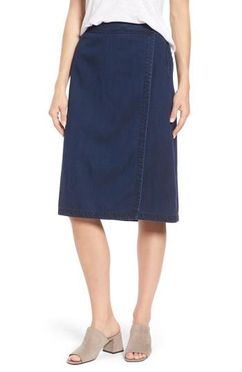 Women's Eileen Fisher Faux Wrap Denim Skirt, Size - Blue