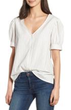 Women's Hinge Stripe Puff Sleeve Blouse, Size - Ivory