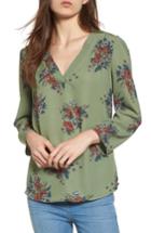 Women's Hinge Print V-neck Top - Green