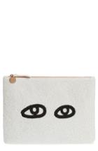 Clare V. Eyes Printed Nappa Leather Clutch - White
