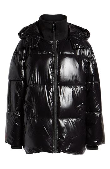 Women's Ivy Park Glossy Puffer Coat, Size - Black