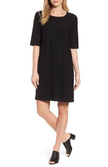 Women's Eileen Fisher Stretch Knit Shift Dress, Size - Black