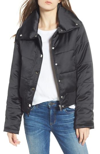 Women's Maralyn & Me Shiny Crop Puffer Jacket - Black