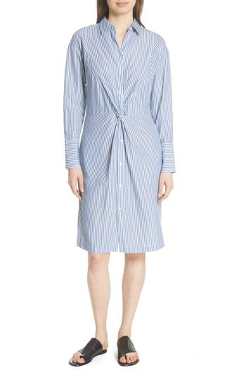 Women's Vince Classic Stripe Twist Cotton Blend Shirtdress - Blue
