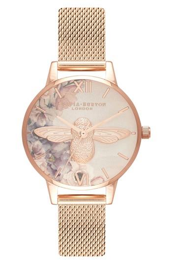 Women's Olivia Burton Watercolor Floral Mesh Strap Watch, 30mm