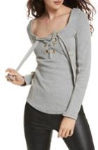 Women's Free People Looking Back Lace-up Top - Grey