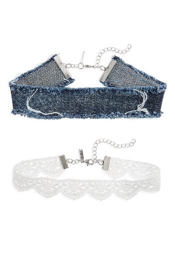 Women's Topshop Set Of 2 Lace & Denim Chokers
