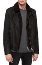 Men's Allsaints Hanoi Regular Fit Genuine Lambskin Shearling Trim Leather Biker Jacket - Black